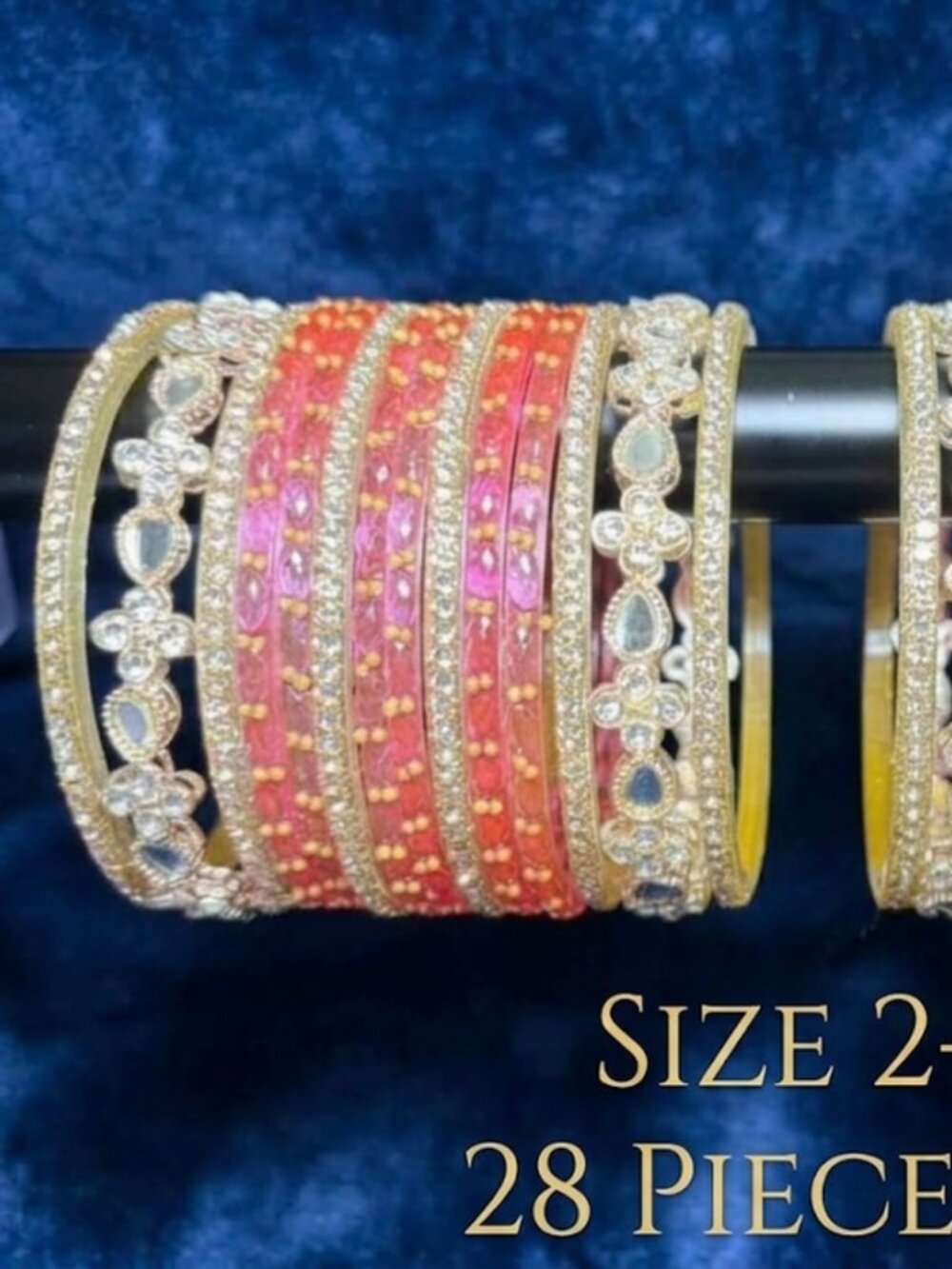 Traditional Elegant Rhinestone Bangle Set for Women – Glass & Gold-Tone Churi Br